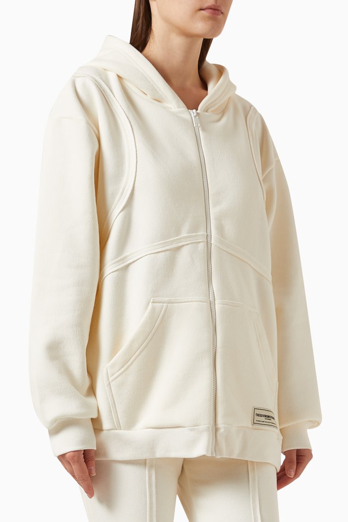 

Raw-edge Hoodie in Cotton-blend Jersey, Neutral