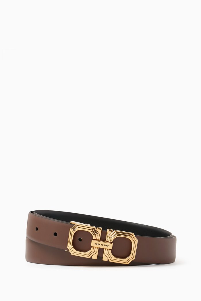 

Donna Reversible Belt in Calfskin Leather, Brown