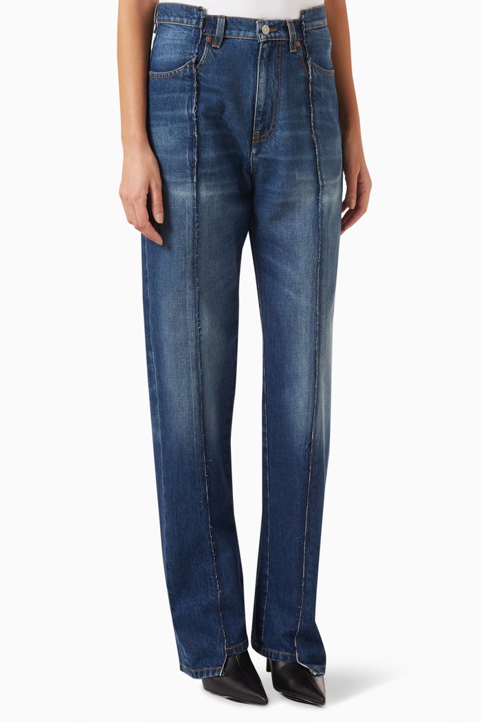 Deconstructed Slim-fit Jeans in Denim, Blue