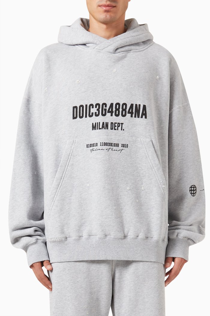 

Graphic Logo Print Hoodie in Cotton, Grey
