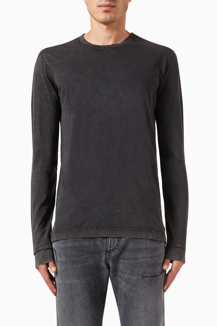 

Long Sleeves Overdyed T-shirt in Cotton, Black