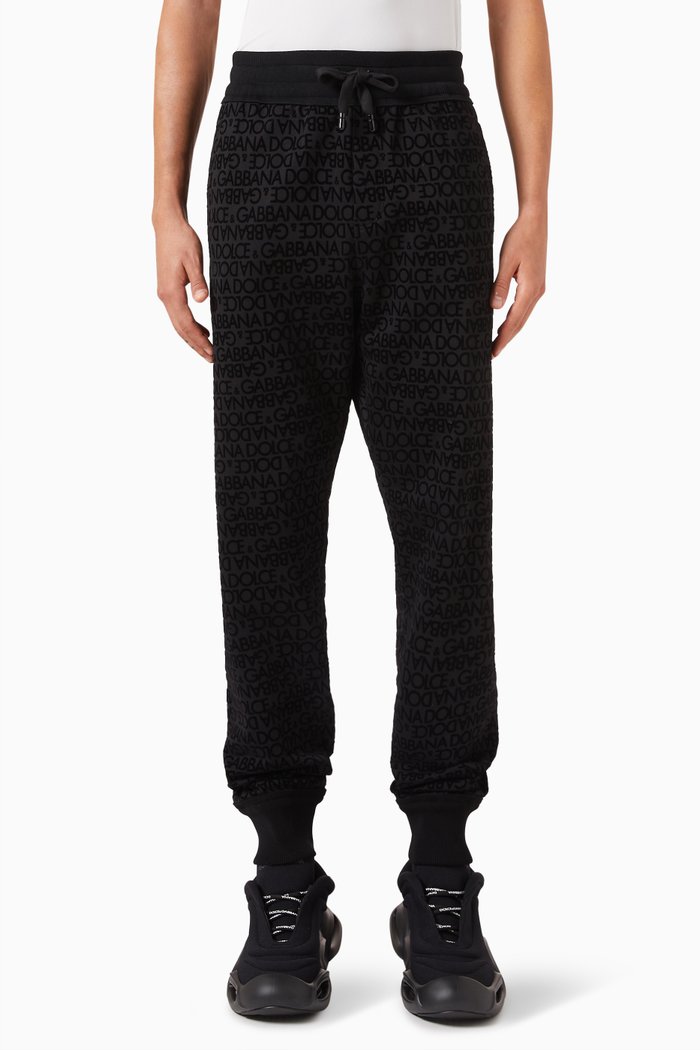 

Flocked Logo Print Jogging Pants in Cotton Jersey, Black