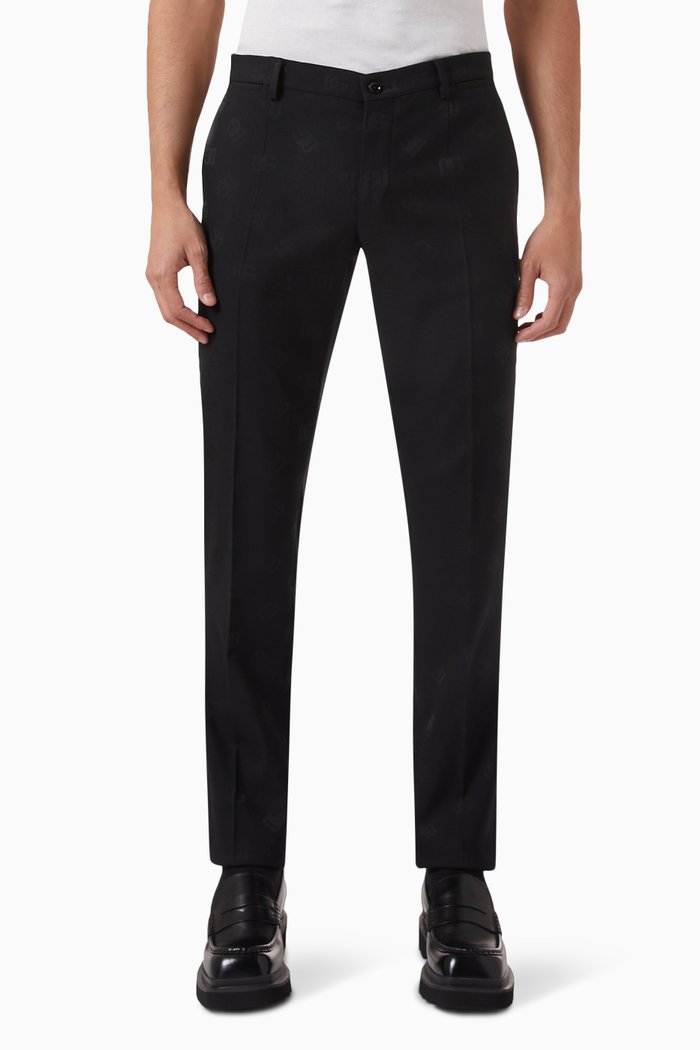 

Monogram Jacquard Pants in Stretch Wool Blend Flannel, Black