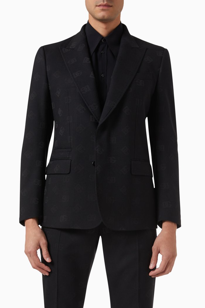 

Sicilia-fit Monogram Jacquard Blazer in Stretch Virgin Wool Blend, Black