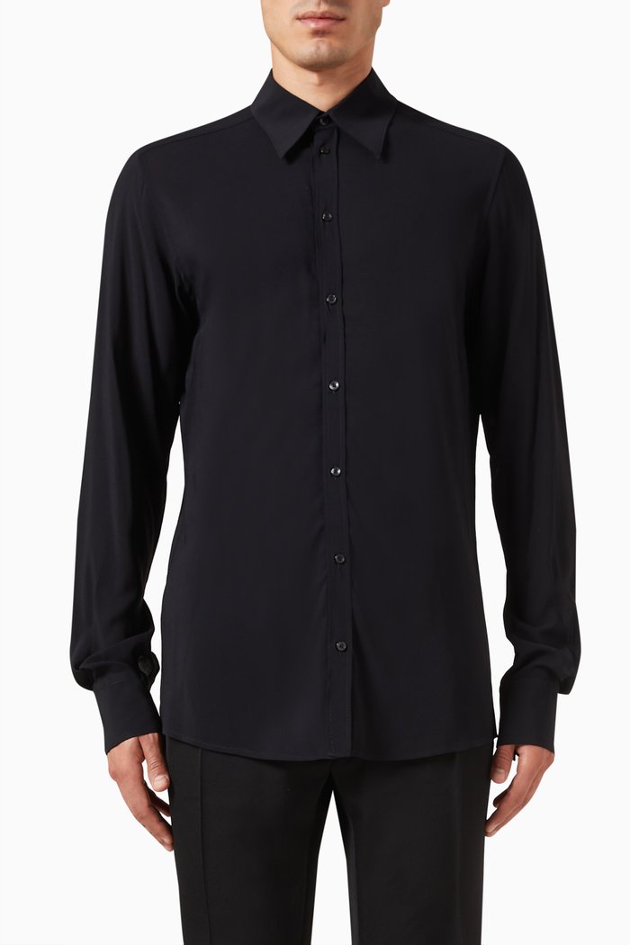 

Martini-fit Shirt in Stretch Charmeuse, Black