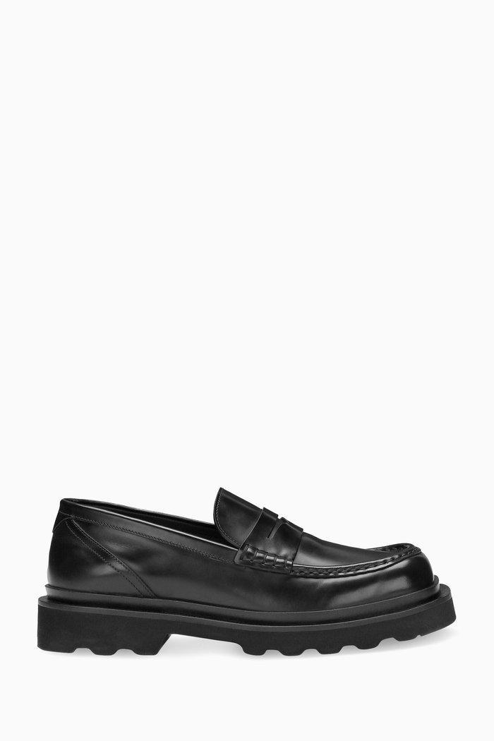 

Square-toe Penny Loafers in Brushed Leather, Black