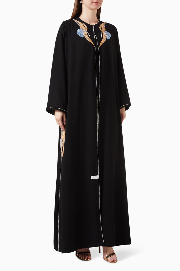 

Embroidered Abaya in Crepe, Black