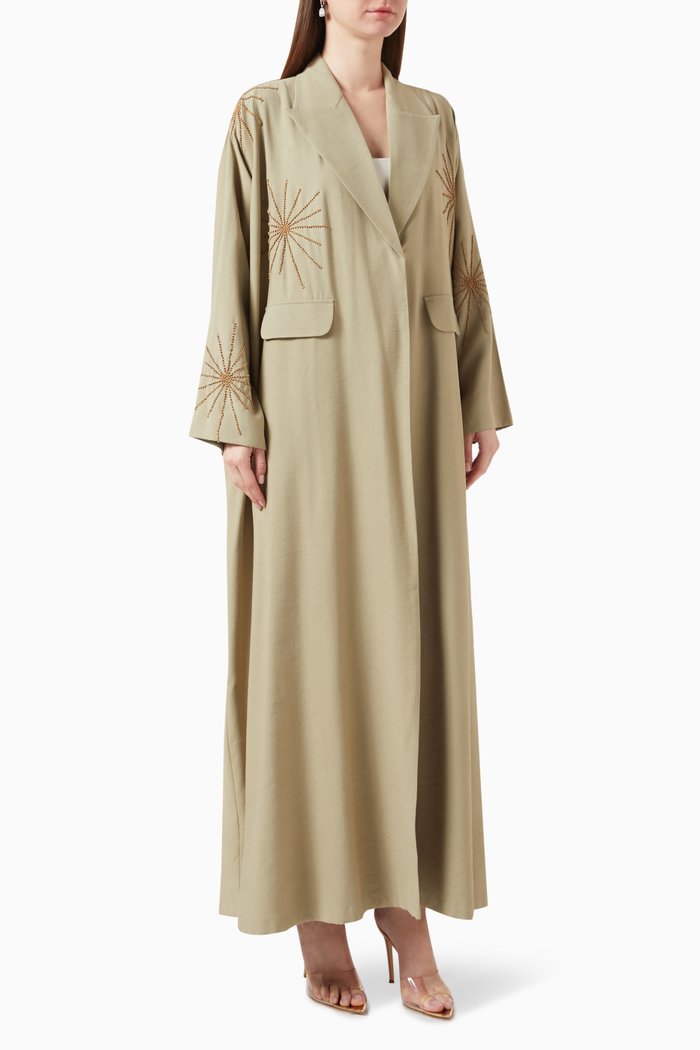 

Star Burst Abaya in Crushed Cotton, Green