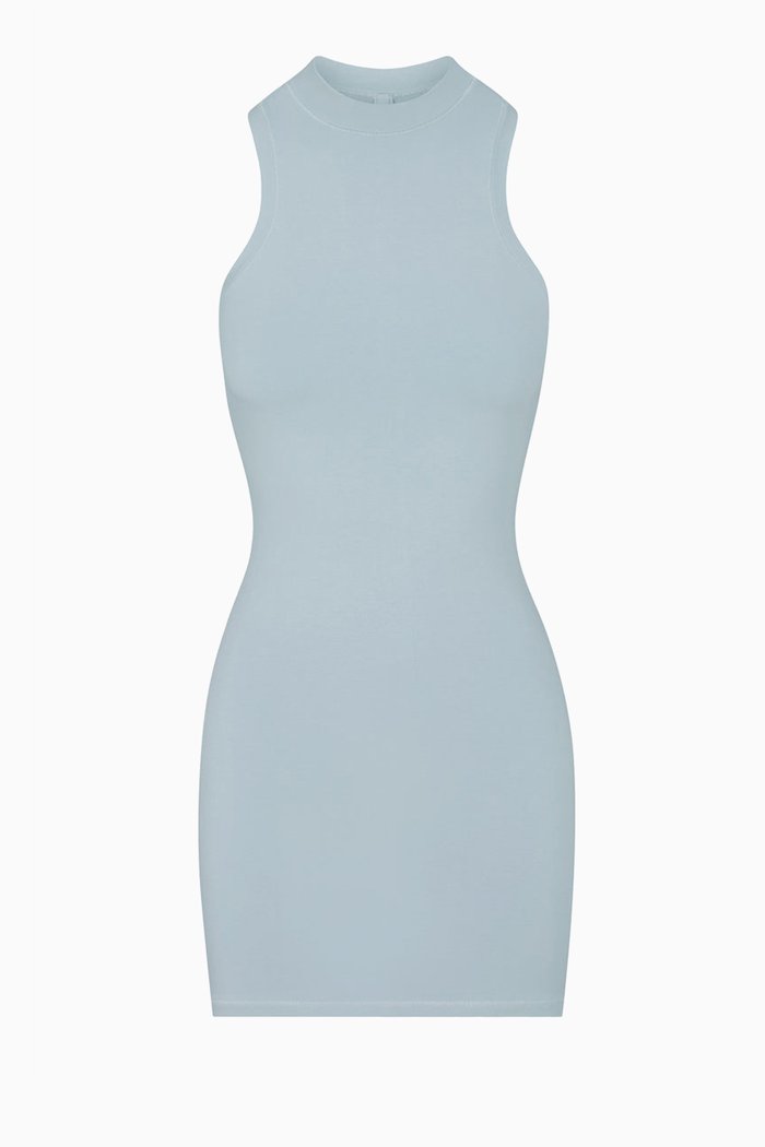 

New Vintage Mock-neck Mini Dress in Stretch-cotton, Blue