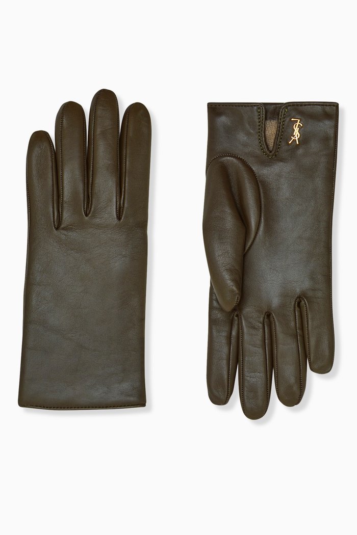 

Cassandre Short Gloves in Lambskin & Silk-cashmere, Green