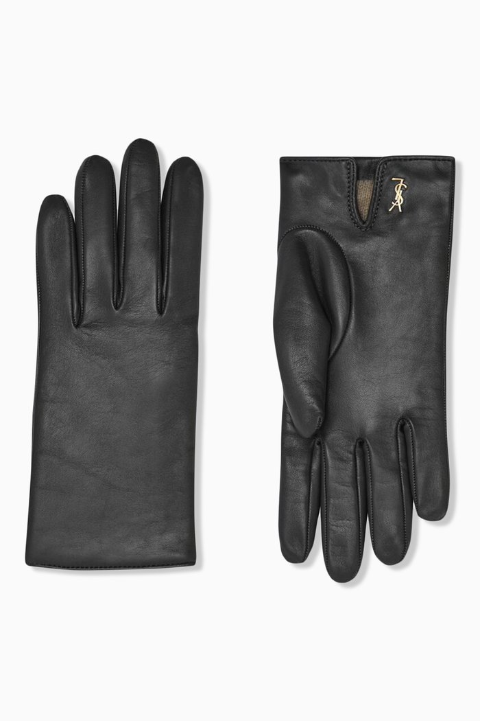 Cassandre Short Slit Gloves in Sheepskin & Cashmere, Black