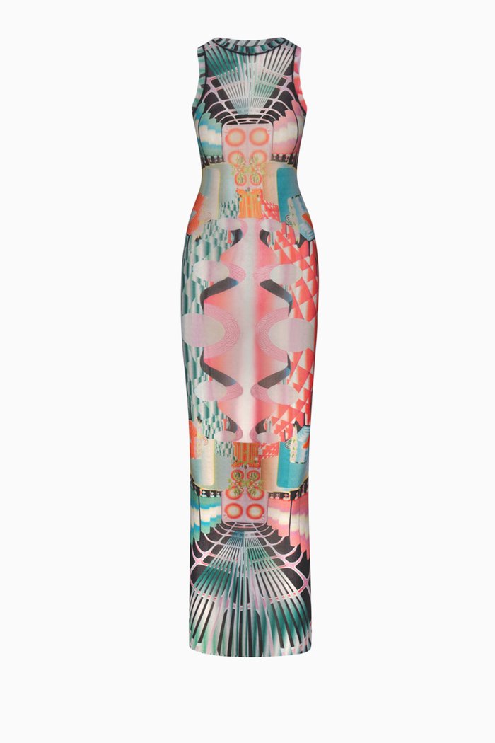 Summer Mesh High Neck Dress, Multicolour