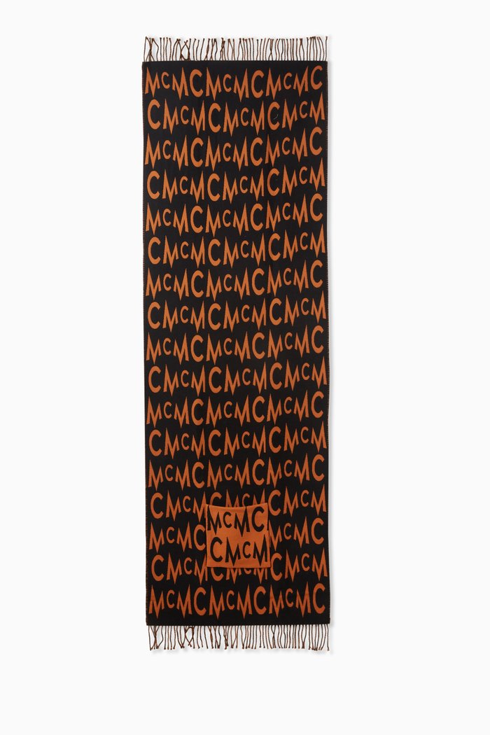 Graphic Logo Stole in Wool, Brown