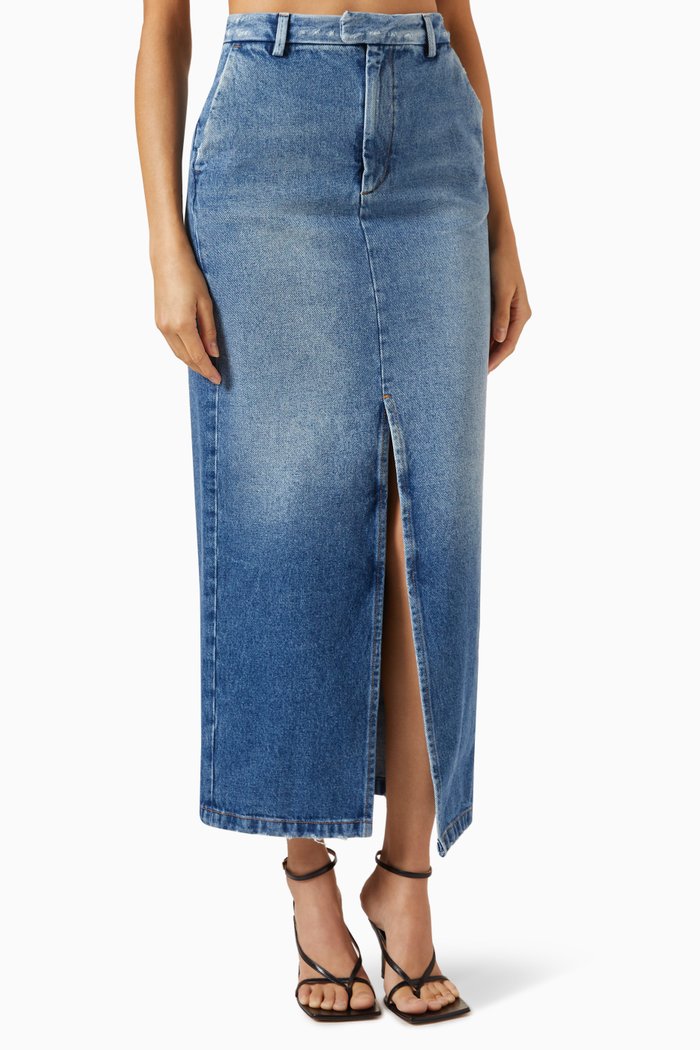 

Lula Pencil Midi Skirt in Denim, Blue