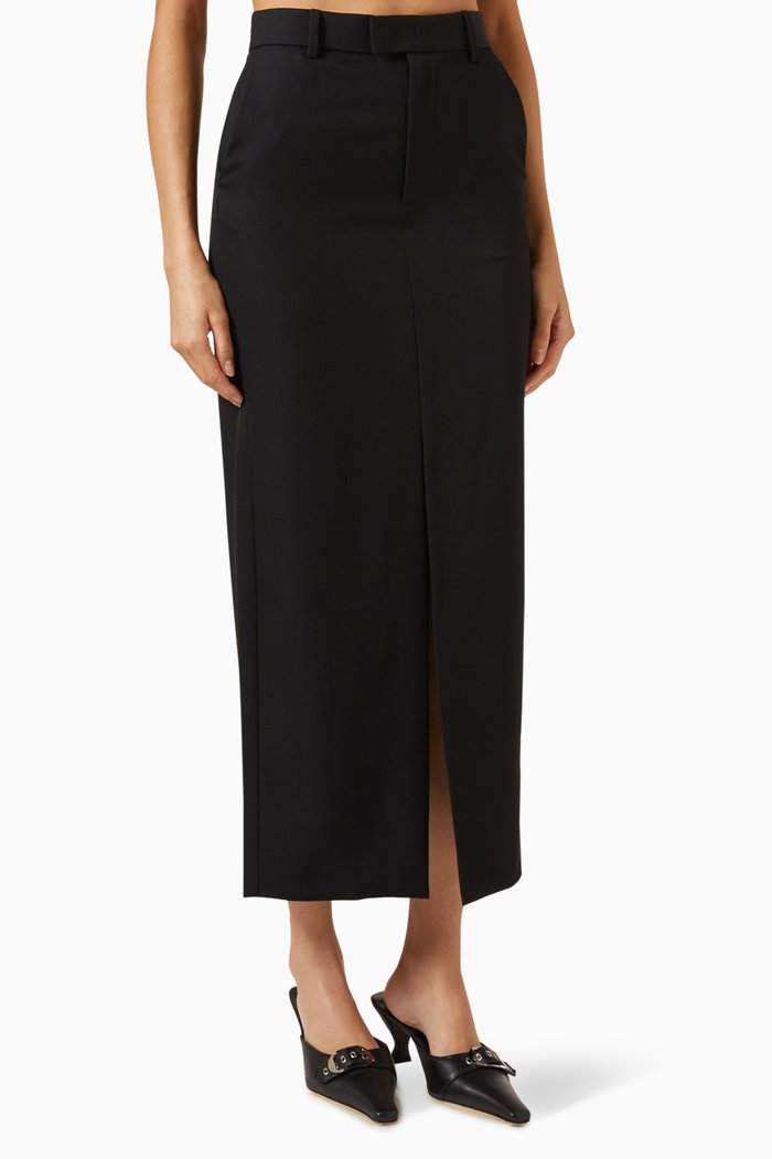 

Lula Pencil Midi Skirt in Wool, Black