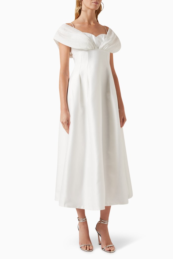 

Off-shoulder Midi Dress in Satin, White