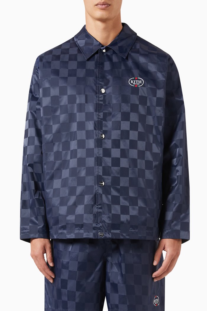 

Checkered Coaches Jacket in Satin, Blue