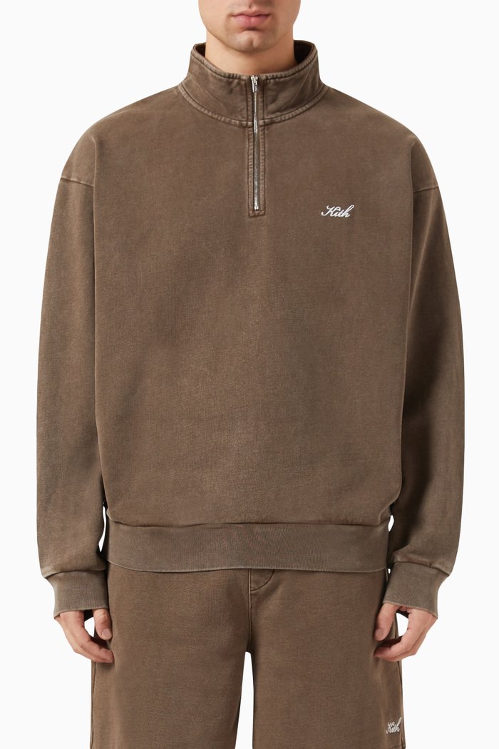 

Nelson Quarter-zip Sweatshirt in Cotton-fleece, Brown