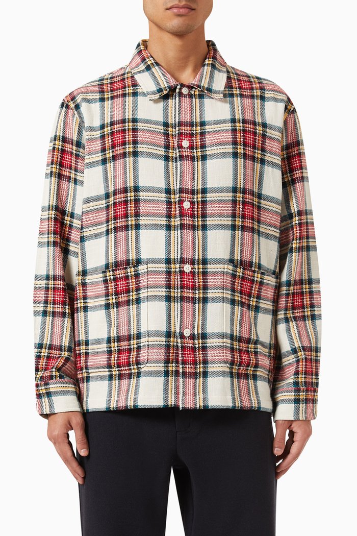 

Plaid Boxy Collared Overshirt in Cotton, Multicolour