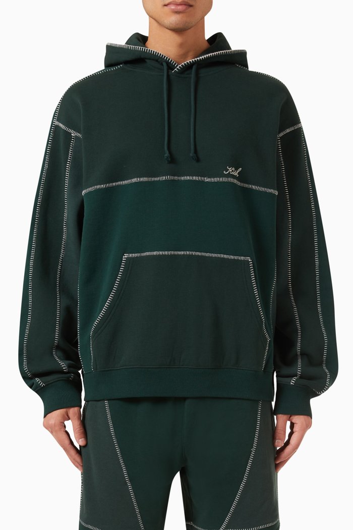 

Multi-panelled Williams III Hoodie in Cotton-fleece, Green