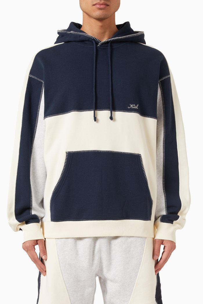 Multi-panelled Williams III Hoodie in Cotton-fleece, Blue