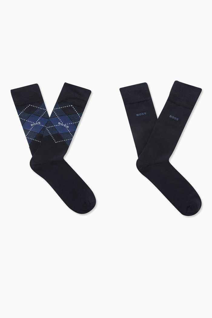 Logo Socks in Cotton Blend, Set of 2, Blue