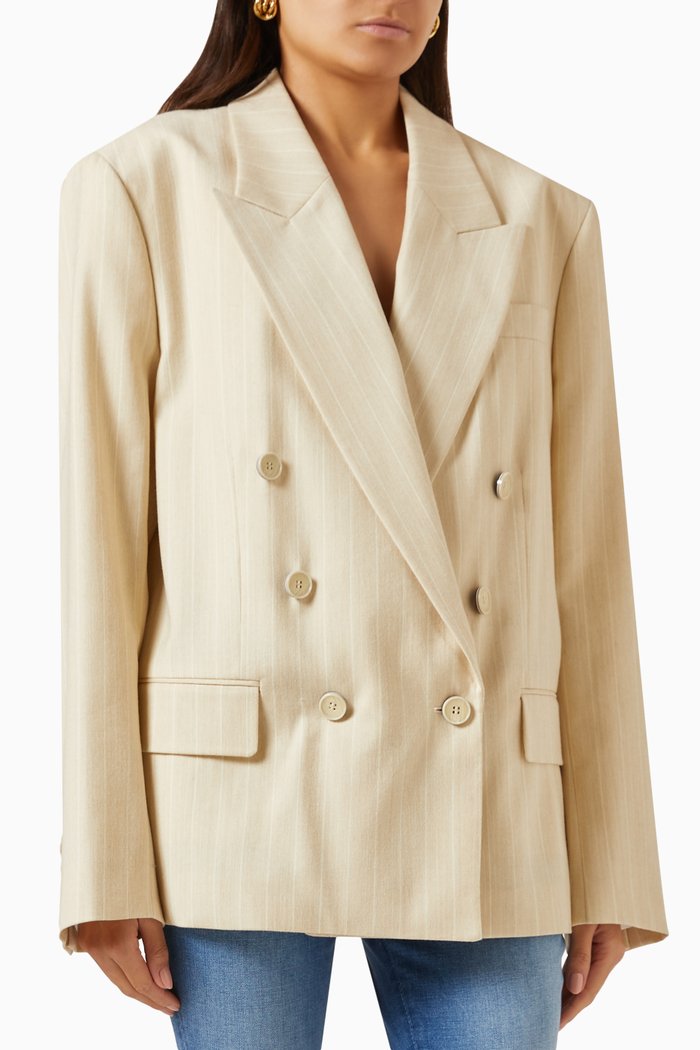 

Double-breasted Oversized Blazer in Virgin Wool, Brown