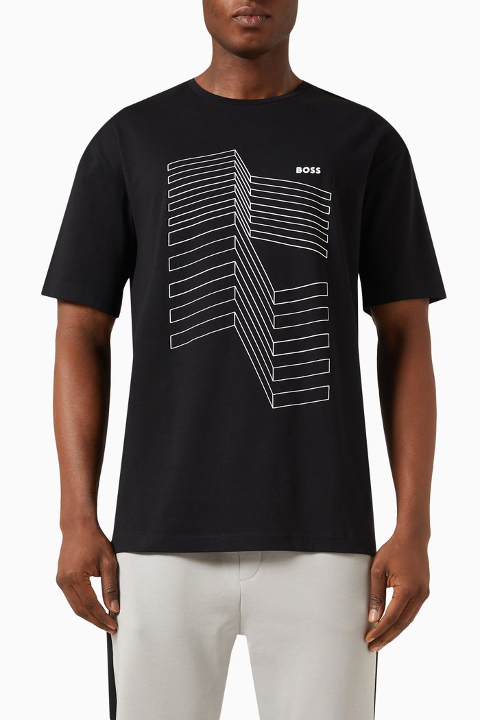 Graphic Logo-print T-shirt in Cotton Stretch, Black