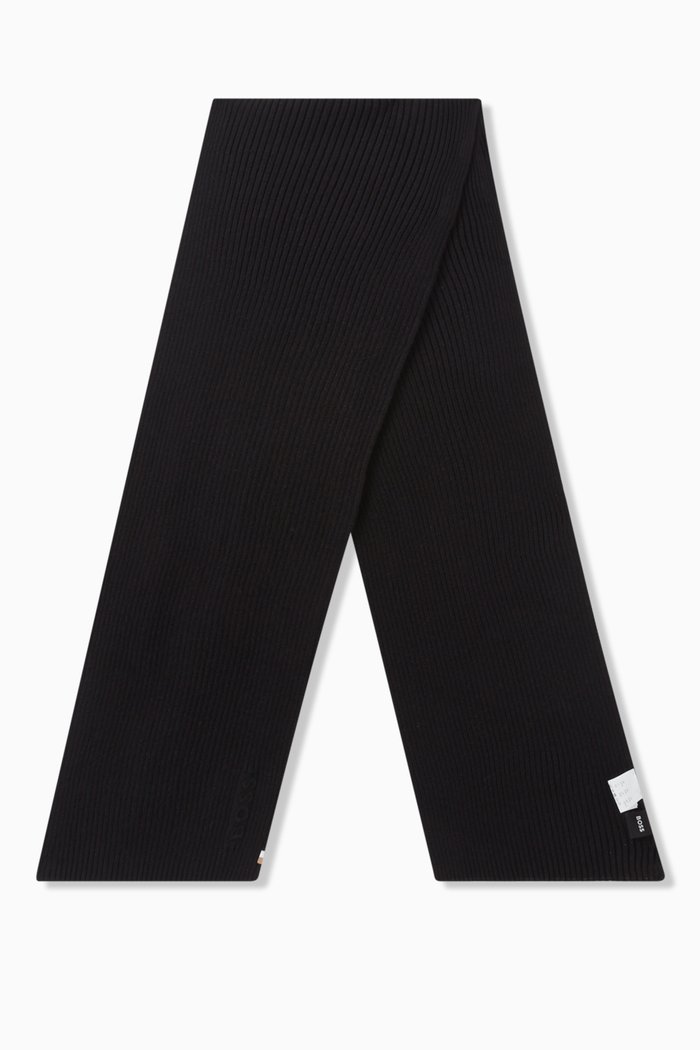 Logo-embroidered Scarf in Cotton Blend, Black