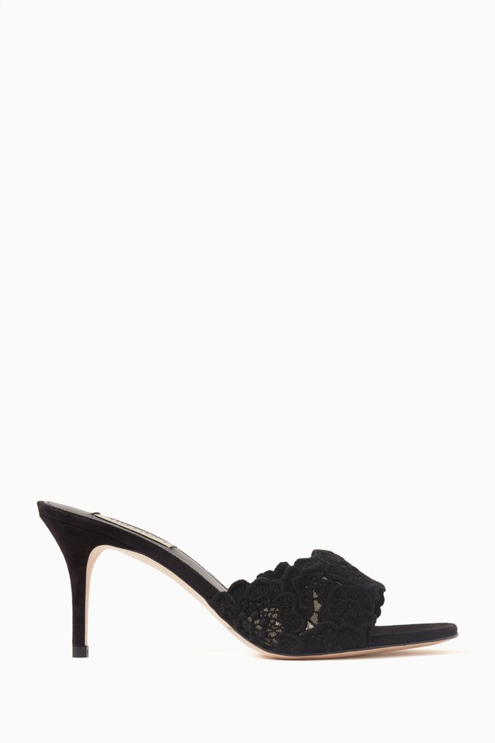 

Como 75 Mule Sandals in Crochet Lace & Suede, Black