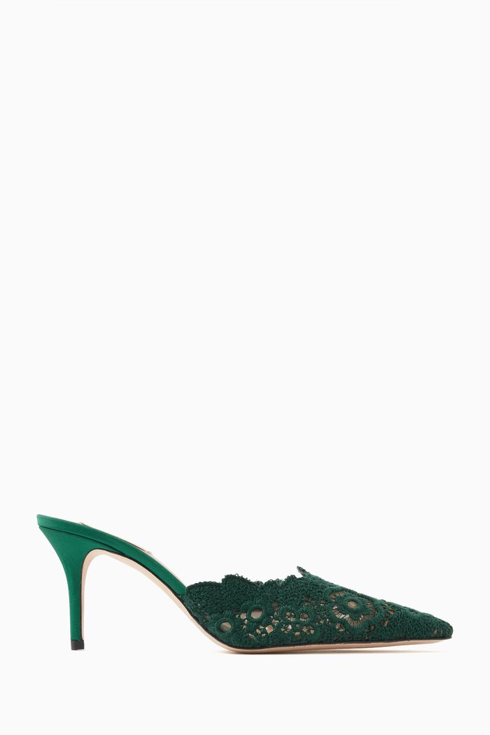 

Amalfi 75 Mules in Crochet Lace, Green