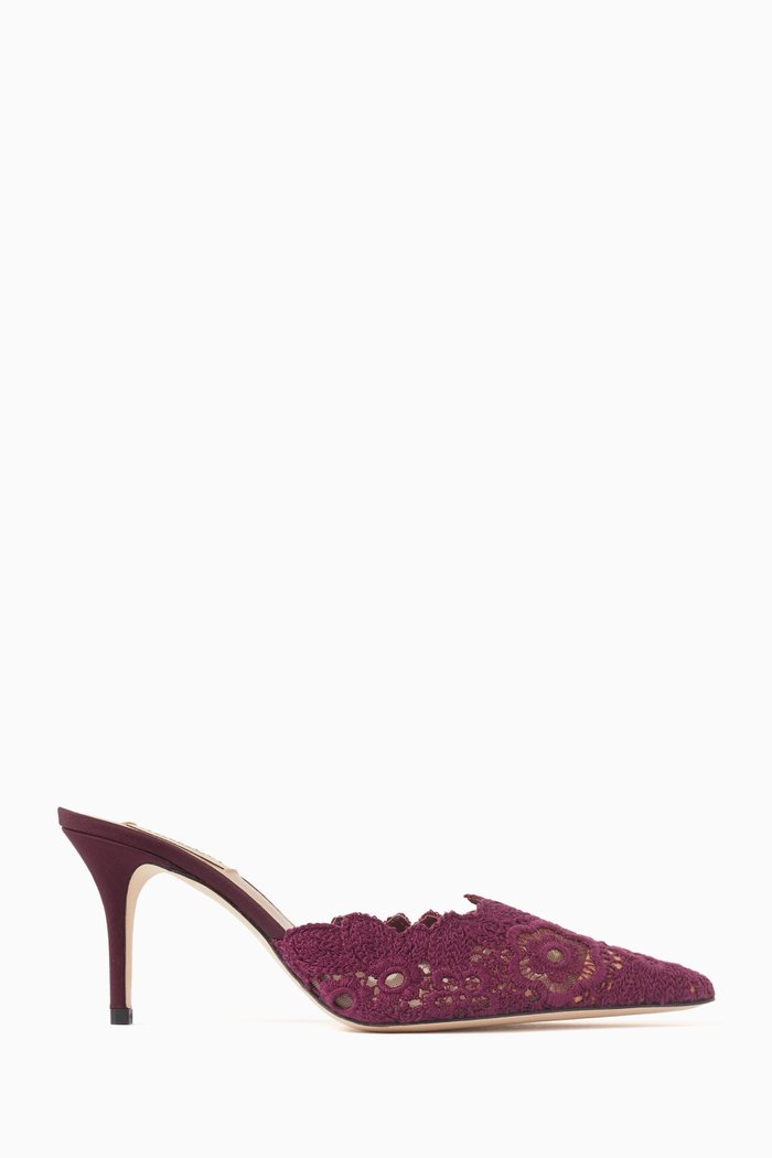 Amalfi 75 Mules in Crochet Lace, Purple
