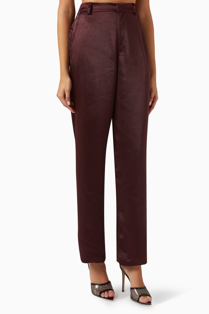 

Straight-fit Pants in Satin, Burgundy