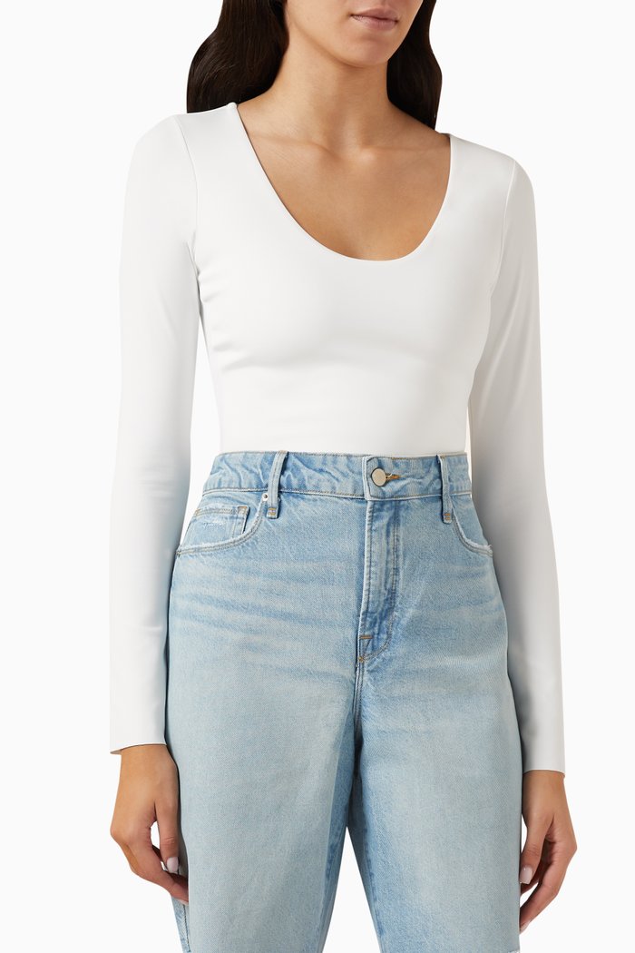 

Scoop-neck Bodysuit in Scuba, White