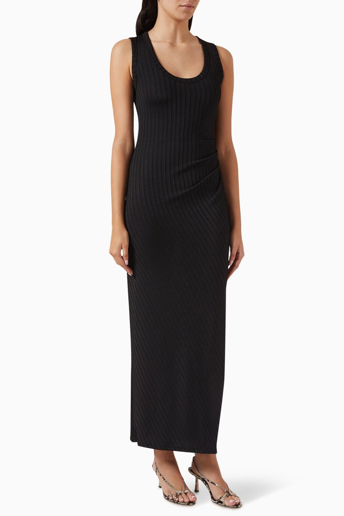 

Scoop-neck Maxi Dress in Rib-knit, Black