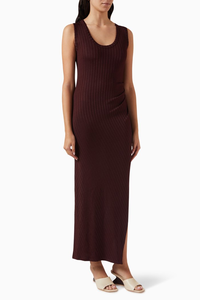 

Scoop-neck Maxi Dress in Rib-knit, Burgundy