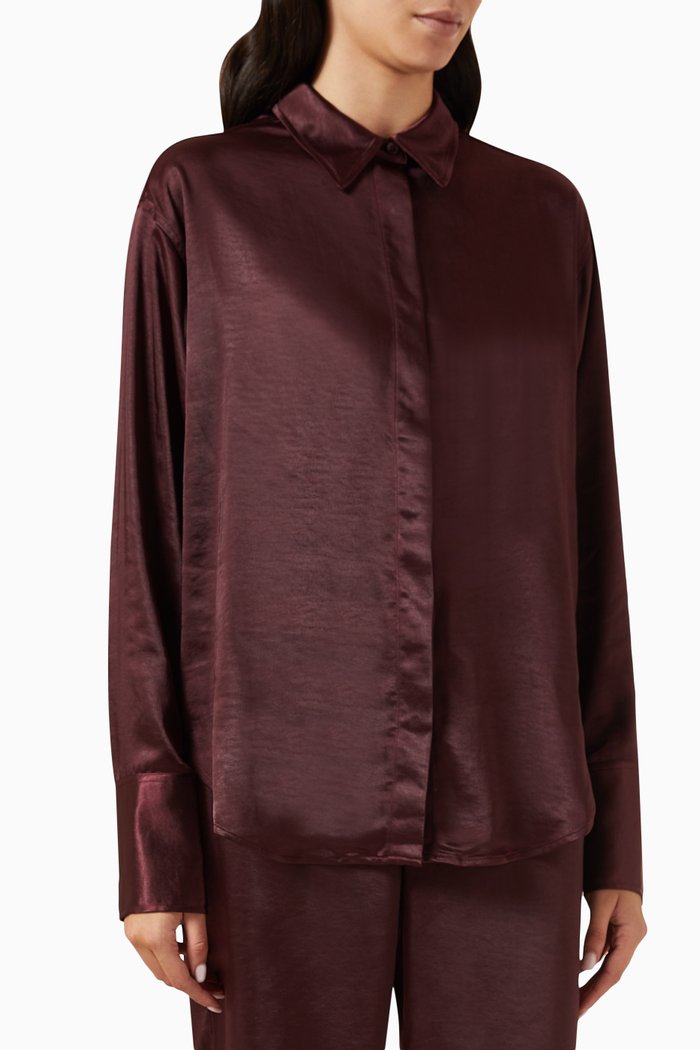 Weekend Shirt in Satin, Burgundy