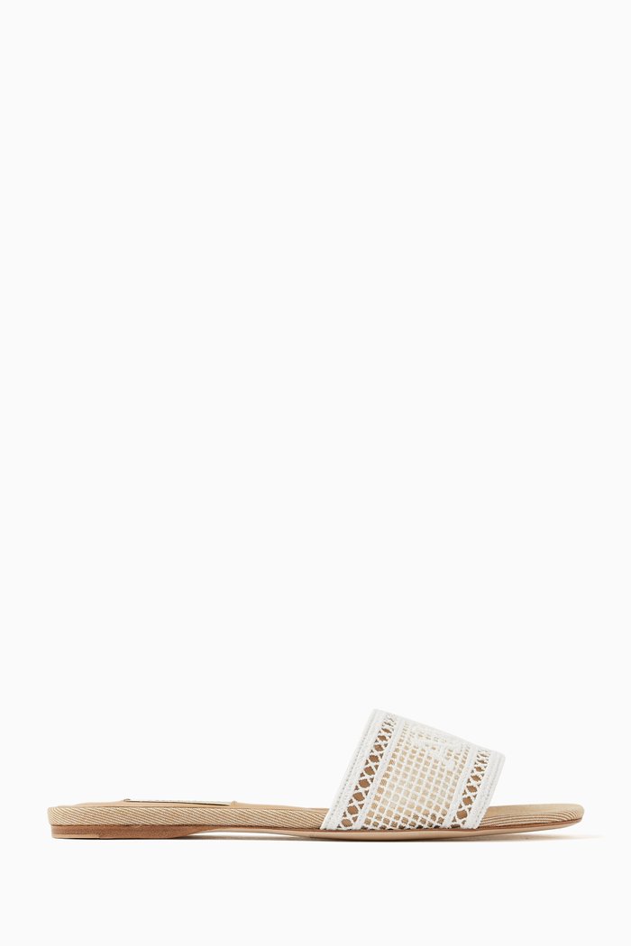 

Roma Flate Slides in Organic Cotton Lace, White