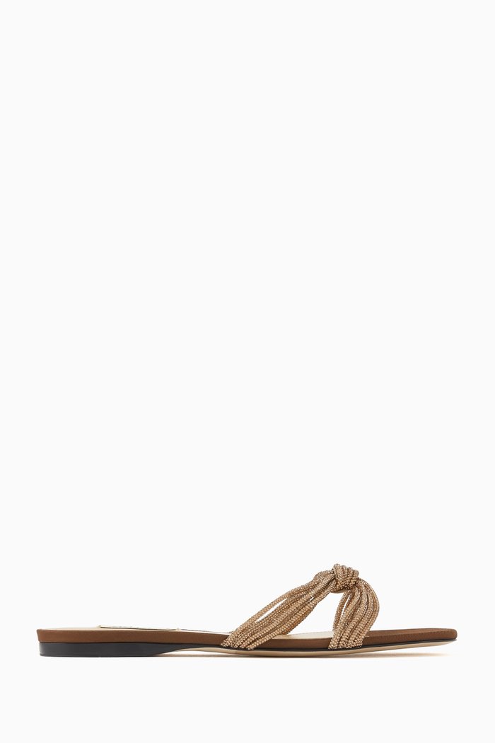 Capri Crystal Flat Slides in Grosgrain, Brown