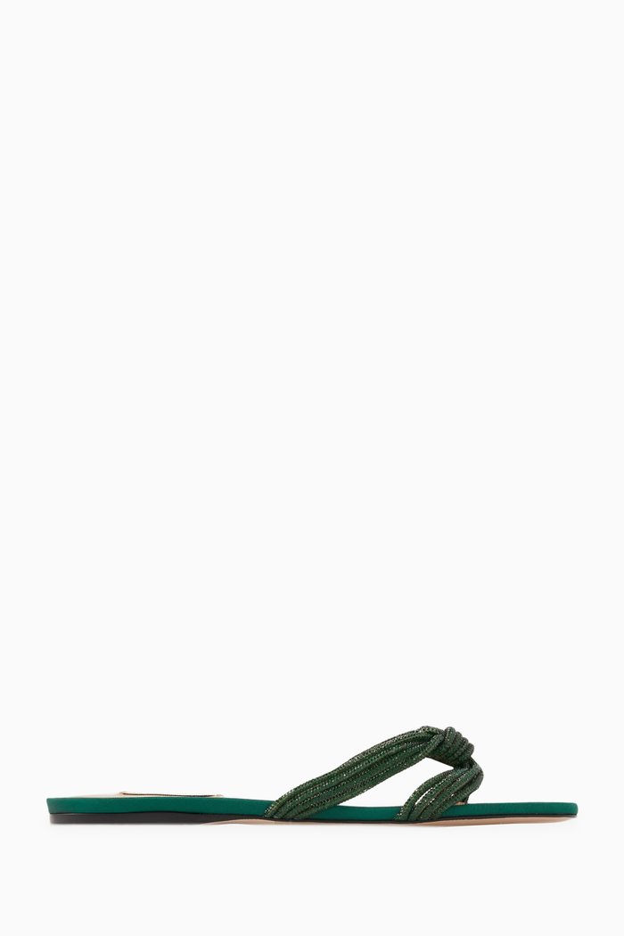 

Capri Crystal Flat Slides in Grosgrain, Green