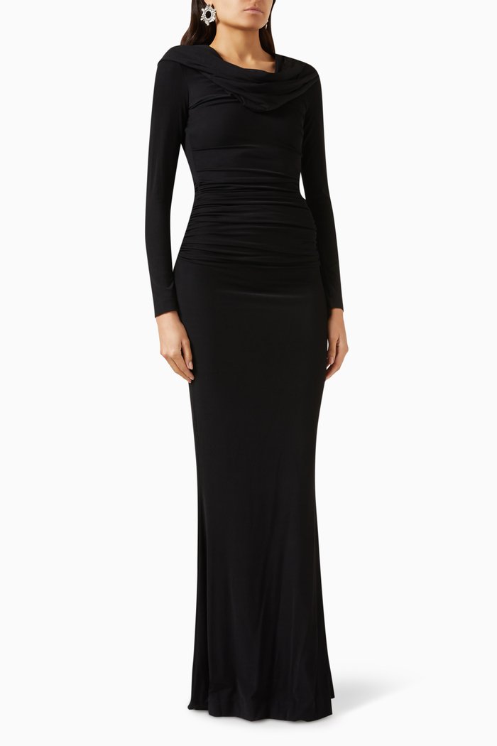 Tomorina Maxi Dress in Slinky Stretch Jersey, Black