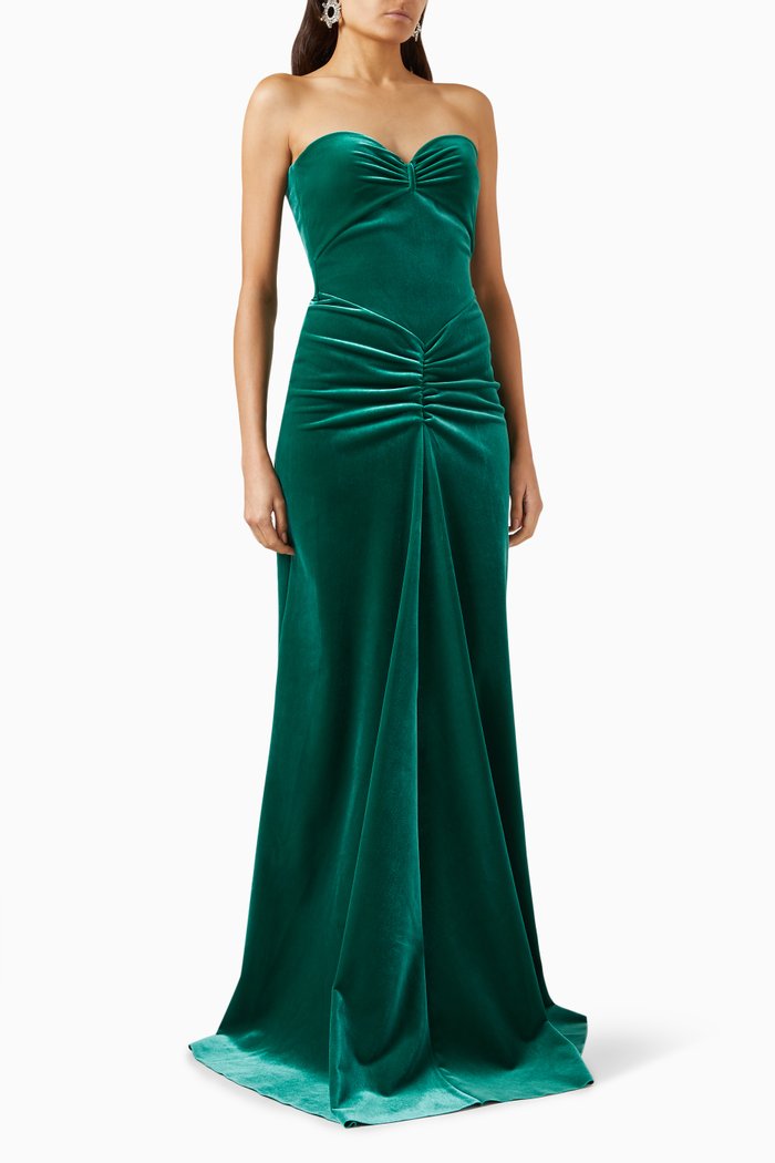

Malik Ruched Dress in Velvet, Green