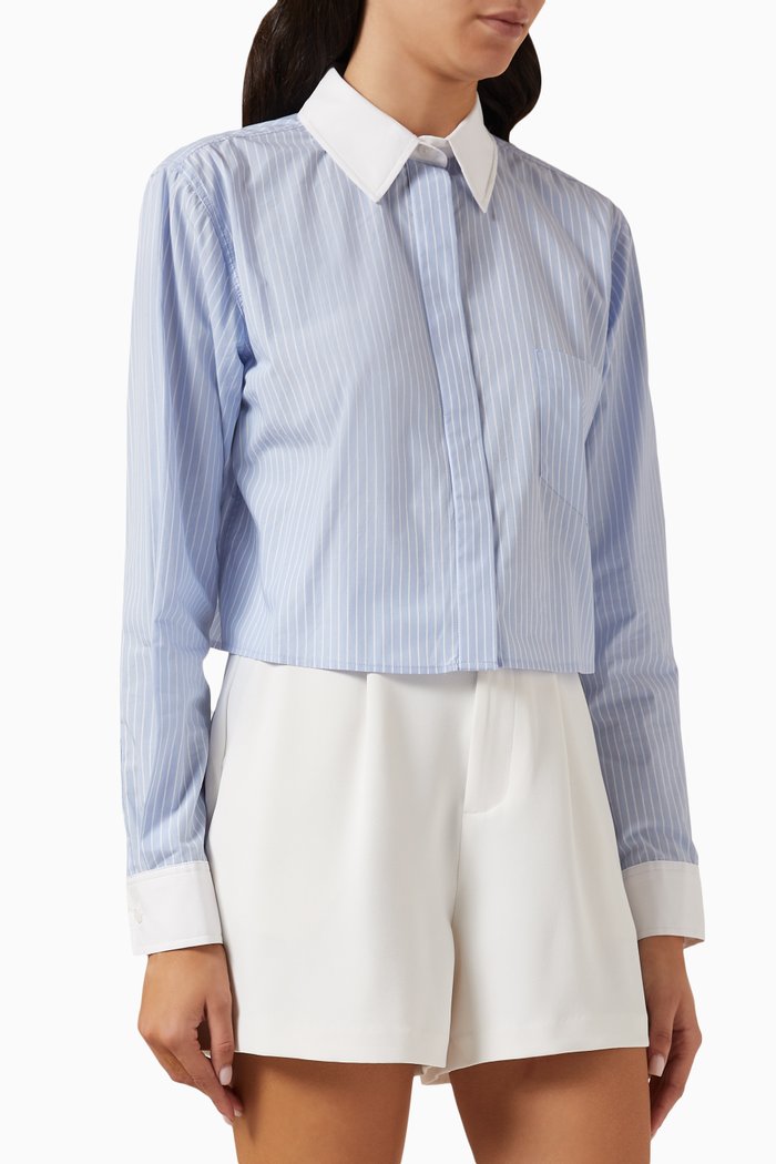 

Yarndye Crop Shirt in Poplin, Blue