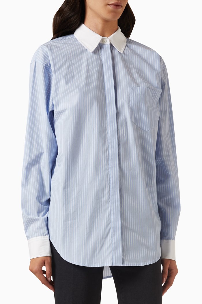 Stripe Oversized Shirt in Cotton Poplin, Blue