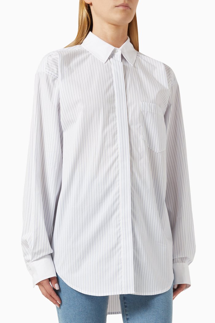 

Stripe Oversized Shirt in Cotton Poplin, Blue