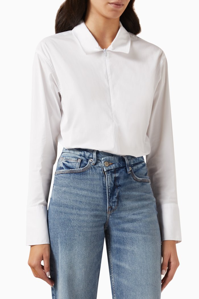 

Zip Front Bodysuit in Poplin, White