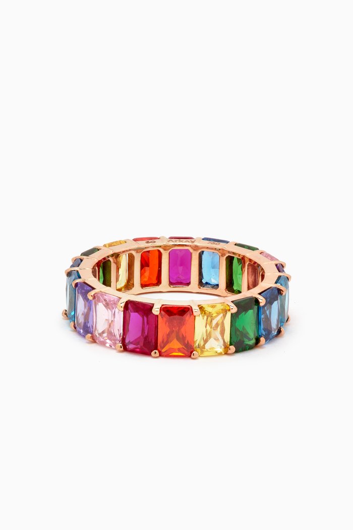 

Emerald-cut Rainbow Eternity Band Ring in 18kt Rose Gold