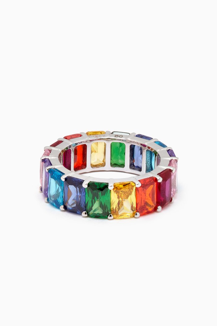 

Emerald-cut Rainbow Eternity Band Ring in 18kt White Gold