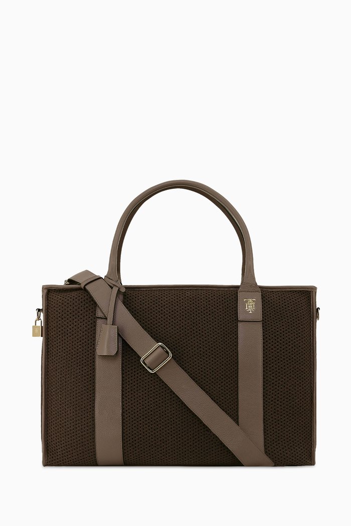 

Large Elektra Bag in Calf Leather & Cotton, Grey