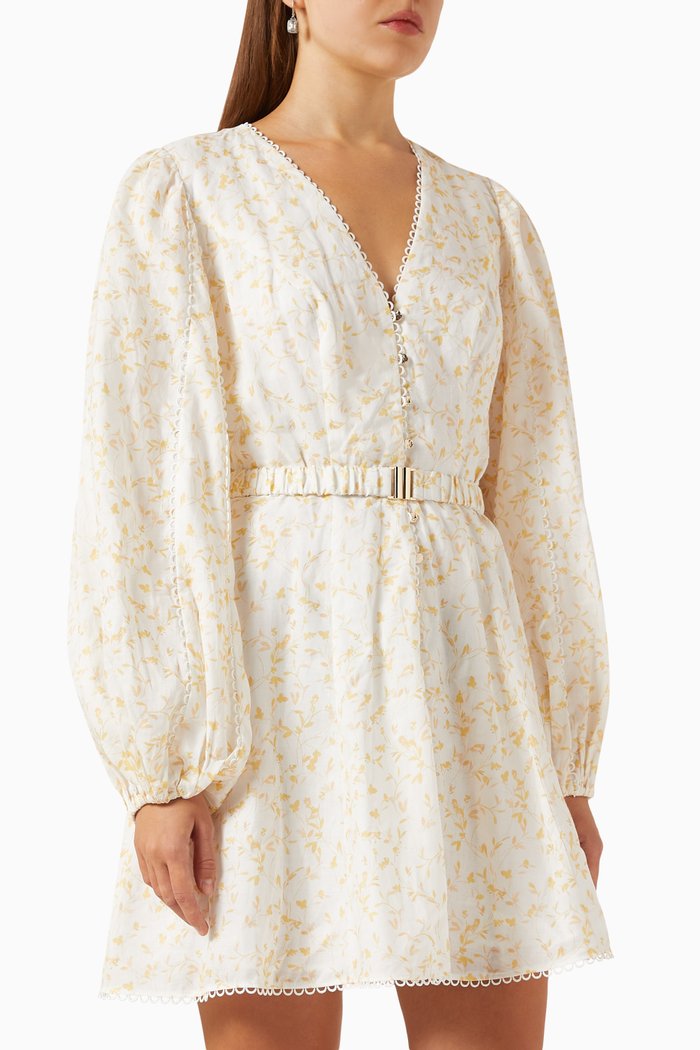 

Lunar Flared Mini Dress in Linen, Neutral